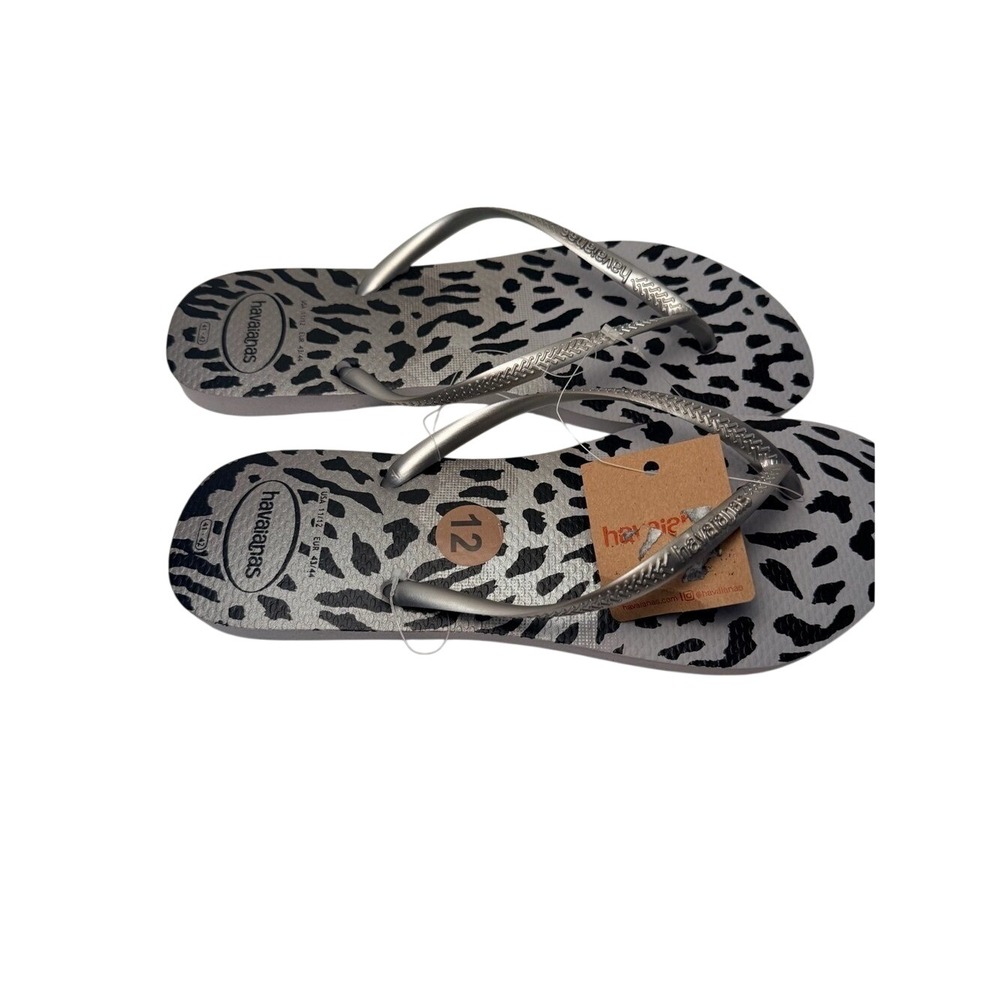 Havaianas Silver Metallic Strappy Flip Flops with Black Print